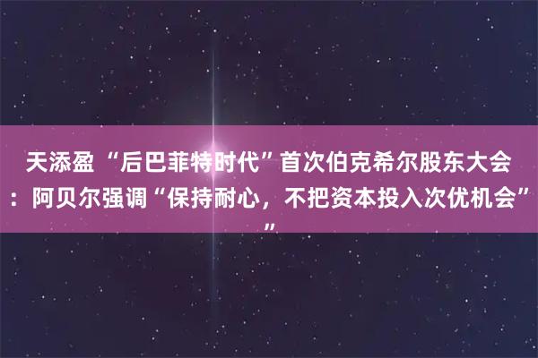 天添盈 “后巴菲特时代”首次伯克希尔股东大会：阿贝尔强调“保持耐心，不把资本投入次优机会”